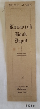 Paper bookmark with printed supplier details