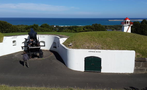 Gun 1 from behind, looking towards Lady Bay and the Light