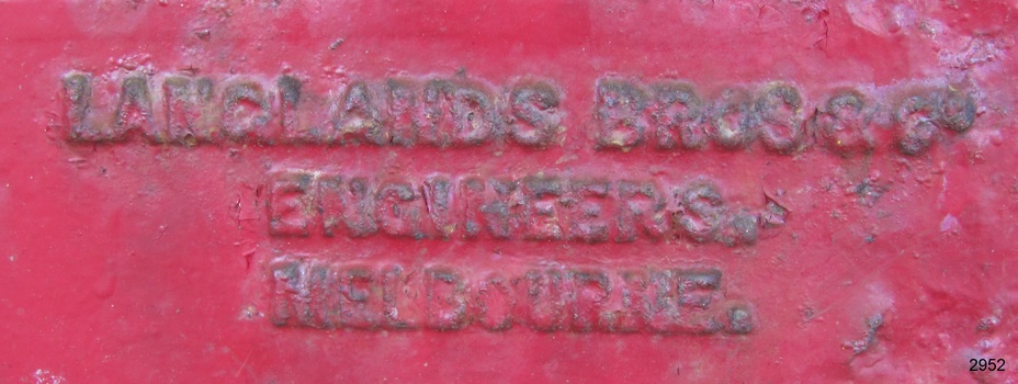 Maker's name cast into the case, LANGLANDS BROS. & CO. ENNGINEERS MELBOURNE.