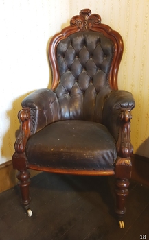 Armchair, large, wooden frame and leather upholstery