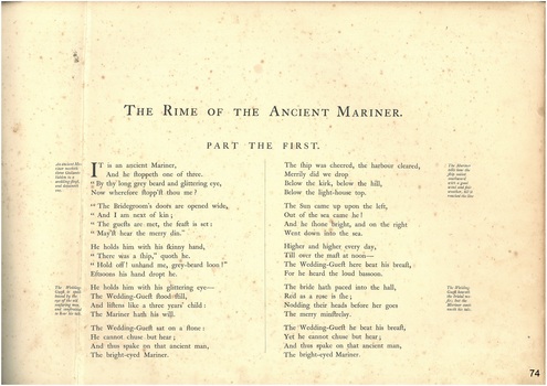 Page shows title, sub-title and text in two columns and margin notes