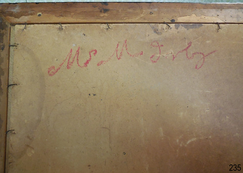 Handwritten in thick red crayon or pencil, in script “Mrs M Irby”.