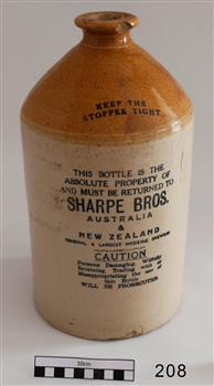 Container is two-tone brown on top and cream on bottom