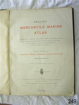 Cream paper with fine border and black and red print. Logo with an image of a sailing ship