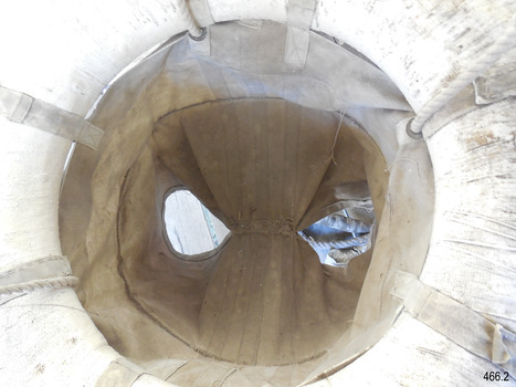 Breeches buoy is suspended from eight attached eight ropes, attached to a traveller block on the hawser rope