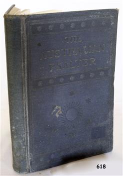 Blue fabric covered hard cover book with impressed text and image on front. Title is embossed gold.