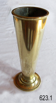 Brass fluted vase with double ring design on base