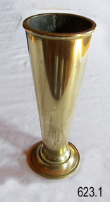 Brass fluted vase with double ring design on base