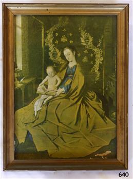 Framed print depicting an infant in the lap of a female figure