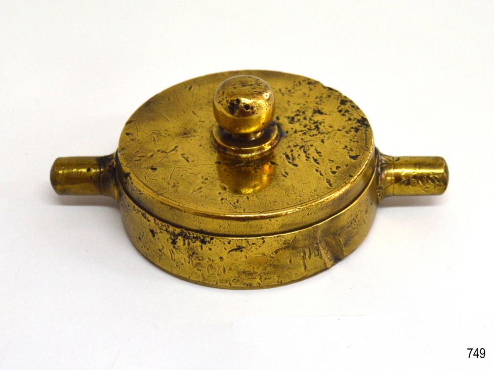 Early Antique English Brass Bed Warmer with Embossed Fancy Bird Decorative  Lid