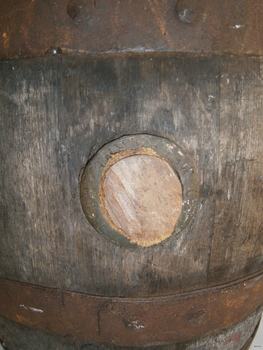Bung hole has reinforcing around the edges and a wooden seal