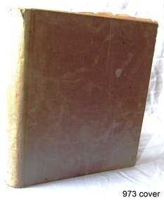 Purple hard cover bound book with stains and marks on surface