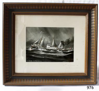 Hand coloured black and white picture of a steam shipo