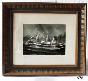 Hand coloured black and white picture of a steam shipo