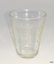 Clear glass with inward sloping sides and embossed inscriptions