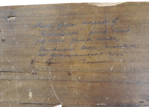 Handwritten inscription in pen on back of pen tray