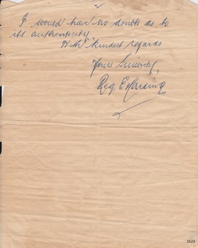Letter from Mr Harding to Mr Murphy re Victory oak