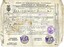 Certificate of Discharge with name of seaman, ship, date and other particulars filled in by hand with ink
