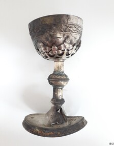 Silver metal chalice with decorative etched pattern