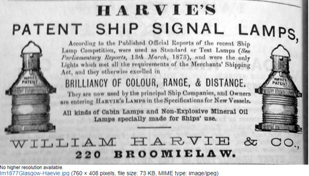 Advertisement for Harvie's Patent Ship Signal Lamps 