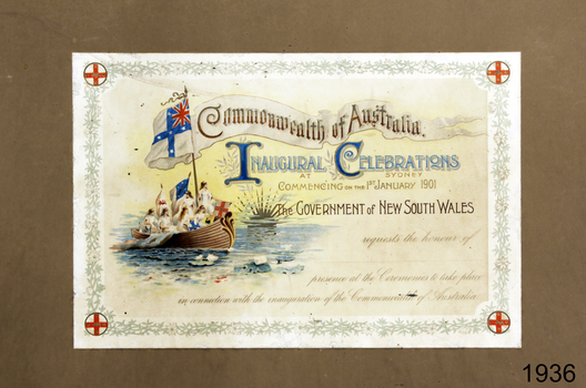 Coloured rectangular printed invitation to celebrate the Commonwealth of Australia