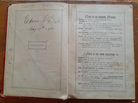 Two pages with an inscription and information