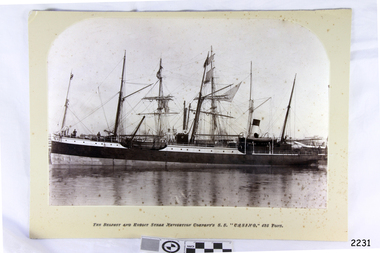 Black and white photograph of the shipo in water