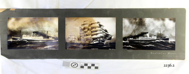 Set of three photographs of paintings, mounted onto card
