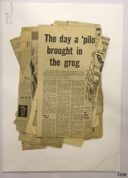 Set of newspaper clippings of various dates, sizes and topics
