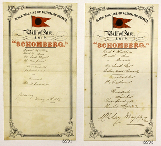 Two rectangular pages with black and red print