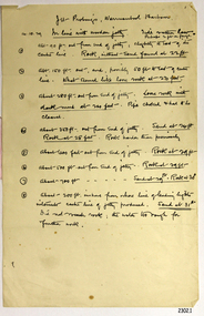 Handwritten document, in nib pen, with points listing work done at a particular time