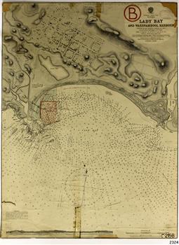 Chart printed on cream paper, with additional hand drawn markings of lines, measurements and notes.