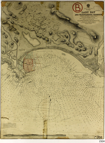 Chart printed on cream paper, with additional hand drawn markings of lines, measurements and notes.