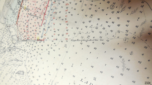 Text quoted from map "Light not visible south of this line"