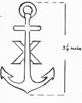Black hand drawn sketch of the Maltese Cross with a measurement beside it