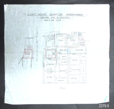 Plan shows floor plan of existing Quarters with overlay of changes