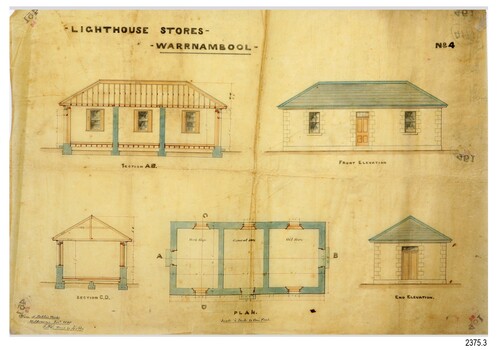 Four elevations, floor plan, stone exterior