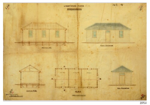 Floor plan, four elevations, weatherboard exterior
