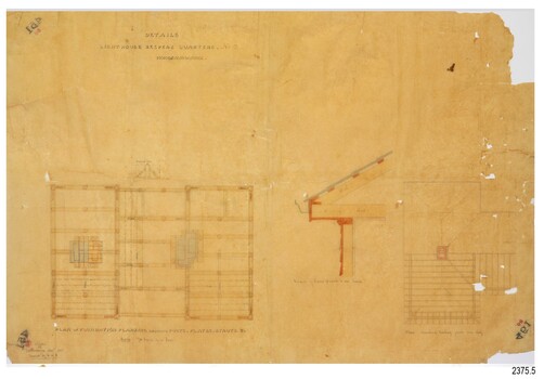 Plan of foundation planking showing posts, plates, struts etc.