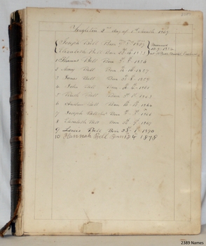 Hand written entries on cream page