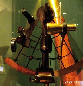 Sextant, navigational instrument, wedge shaped, one eight of a chicle.