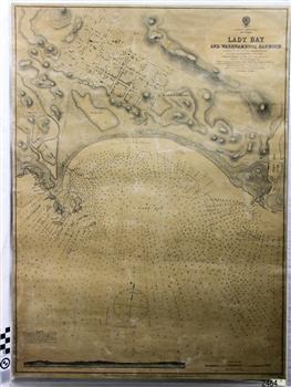 British Royal Admiralty hart shows Lady Bay and Warrnambool Harbour with navigation details. Updated in April 1871.