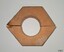 Tow orange wooden half hexagonal blocks with a semi circle carved out of the long side