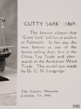 Inscription with a brief history of the Cutty Sark