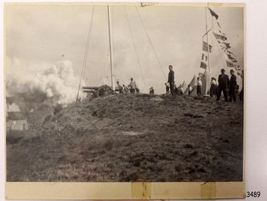 Photograph - Photograph of the Warrnmabool Garrison members firing the guns under the Flagstaff