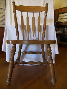 Teacher's wooden chair showing significant wood turning.