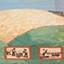 The coloured tapestry section shows river's mouth, hills, lighthouse, vessels in the sea