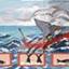 Vessels on the sea, whaling in action, seals on rocks