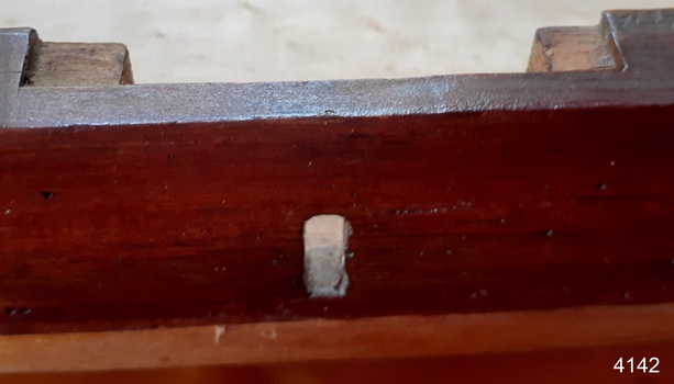 Close-up of keyhole shows no metal locking fitting