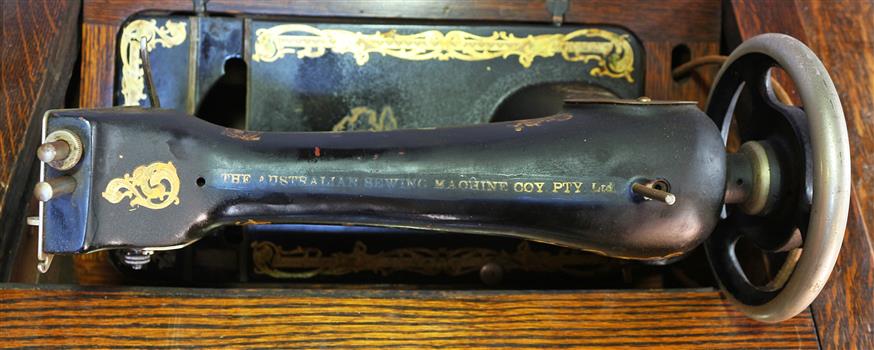 View of decals on top of machine and on bed of machine